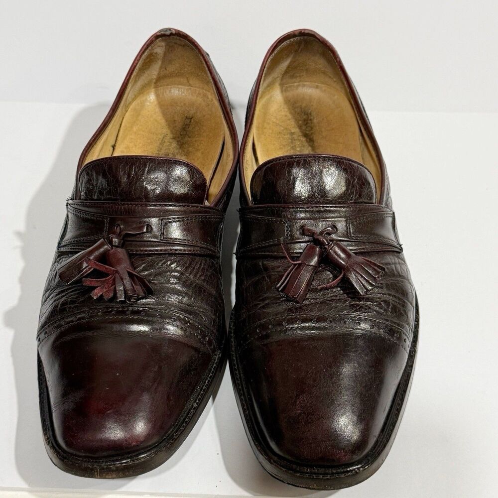 PRONTO UOMO Mens 10M Burgundy Tassel Loafers Made in Italy Leather Sole